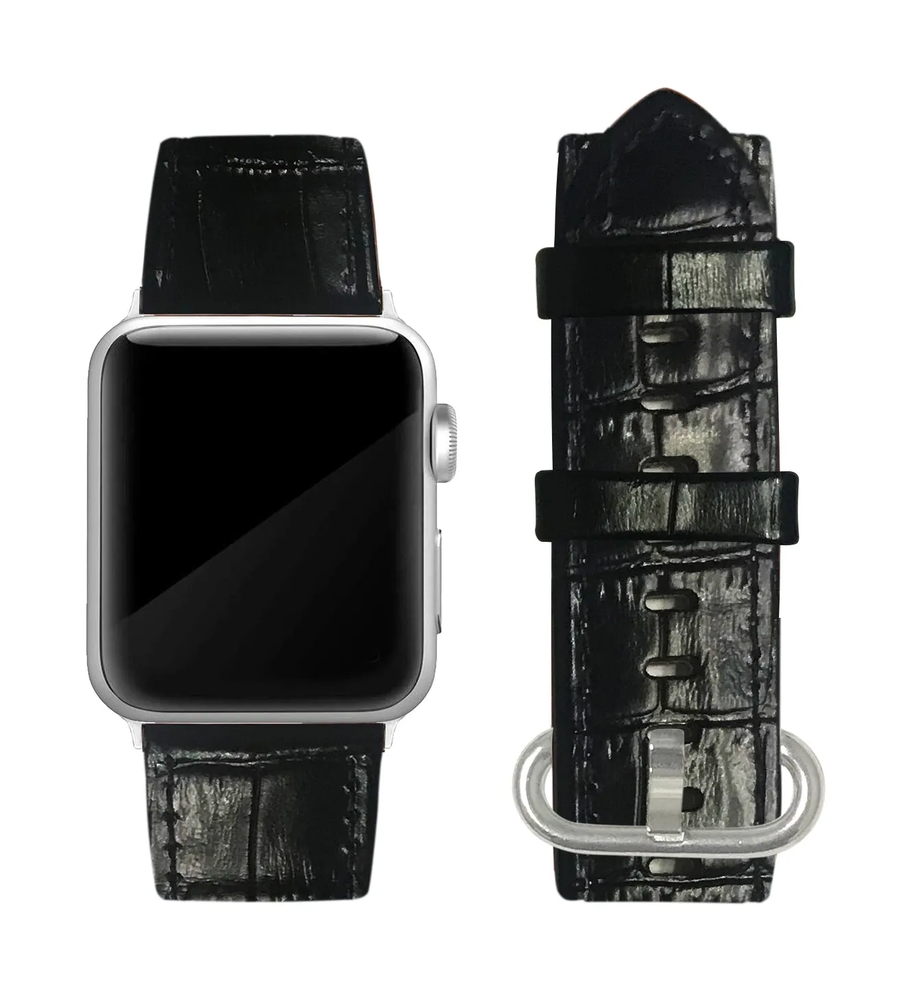 Black Alligator Print Strap / Silver Buckle - 38mm, 40mm, 42mm, 44mm