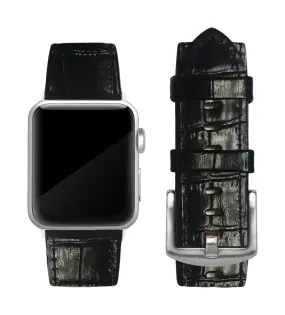 Black Alligator Print Strap / Silver Buckle - 38mm, 40mm, 42mm, 44mm