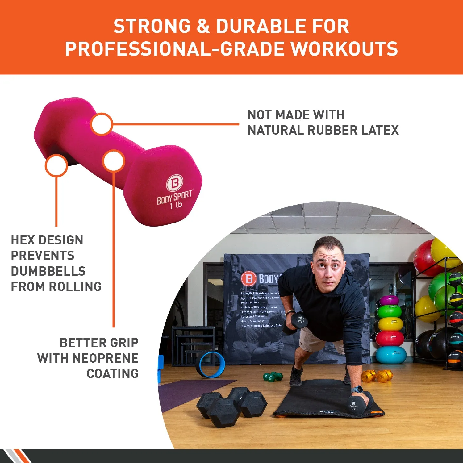 BodySport&reg; Neoprene Color Dumbbells