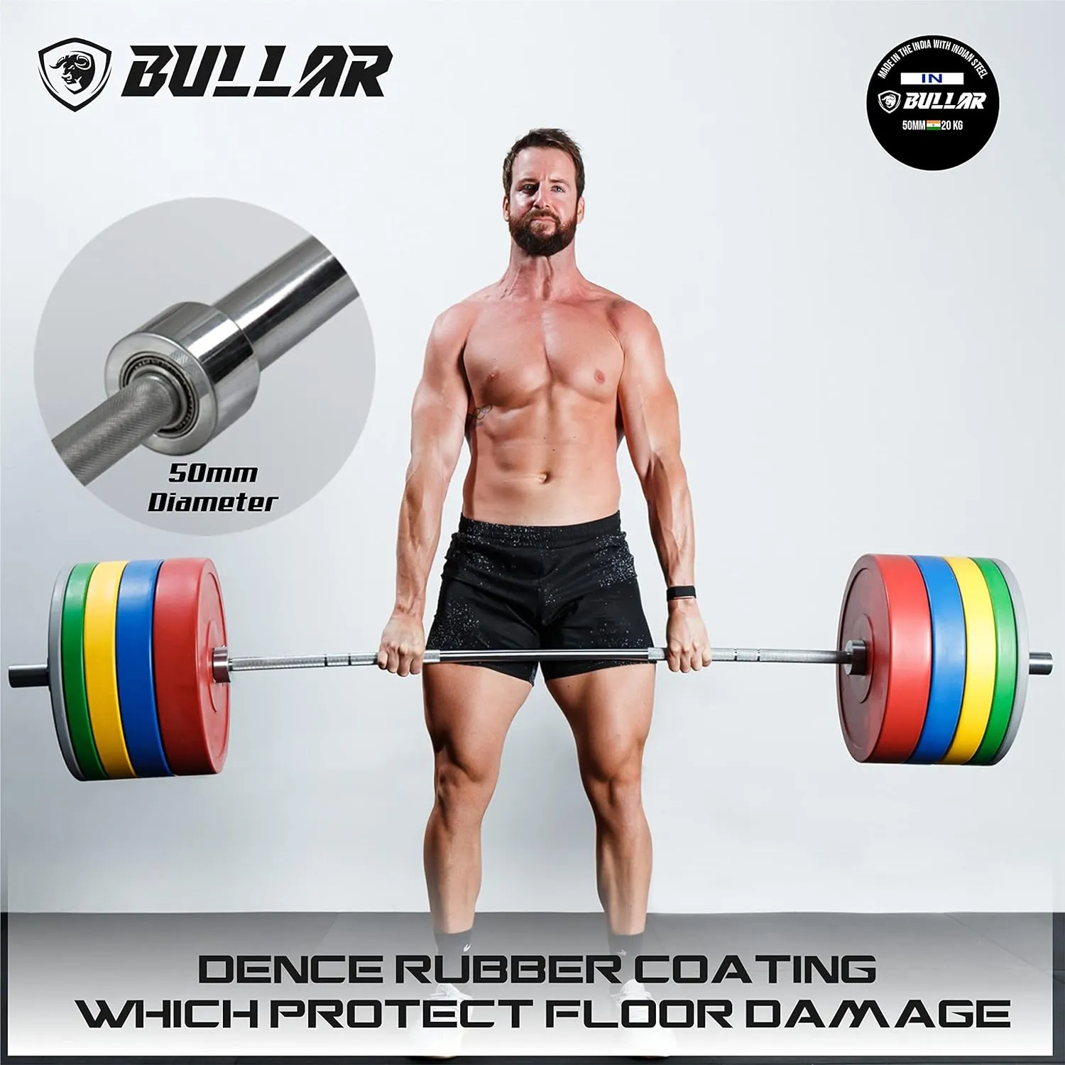 Bumper plates with olympic barbell (150 KG SET(25x2 20x2 15x2 10x2 5x2))