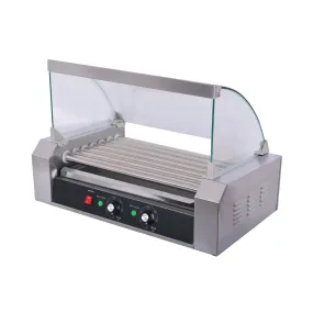 CAC China HDRS-07 23" 7-Roller Hot Dog Roller Grill Set with Sneeze Guard, 900W