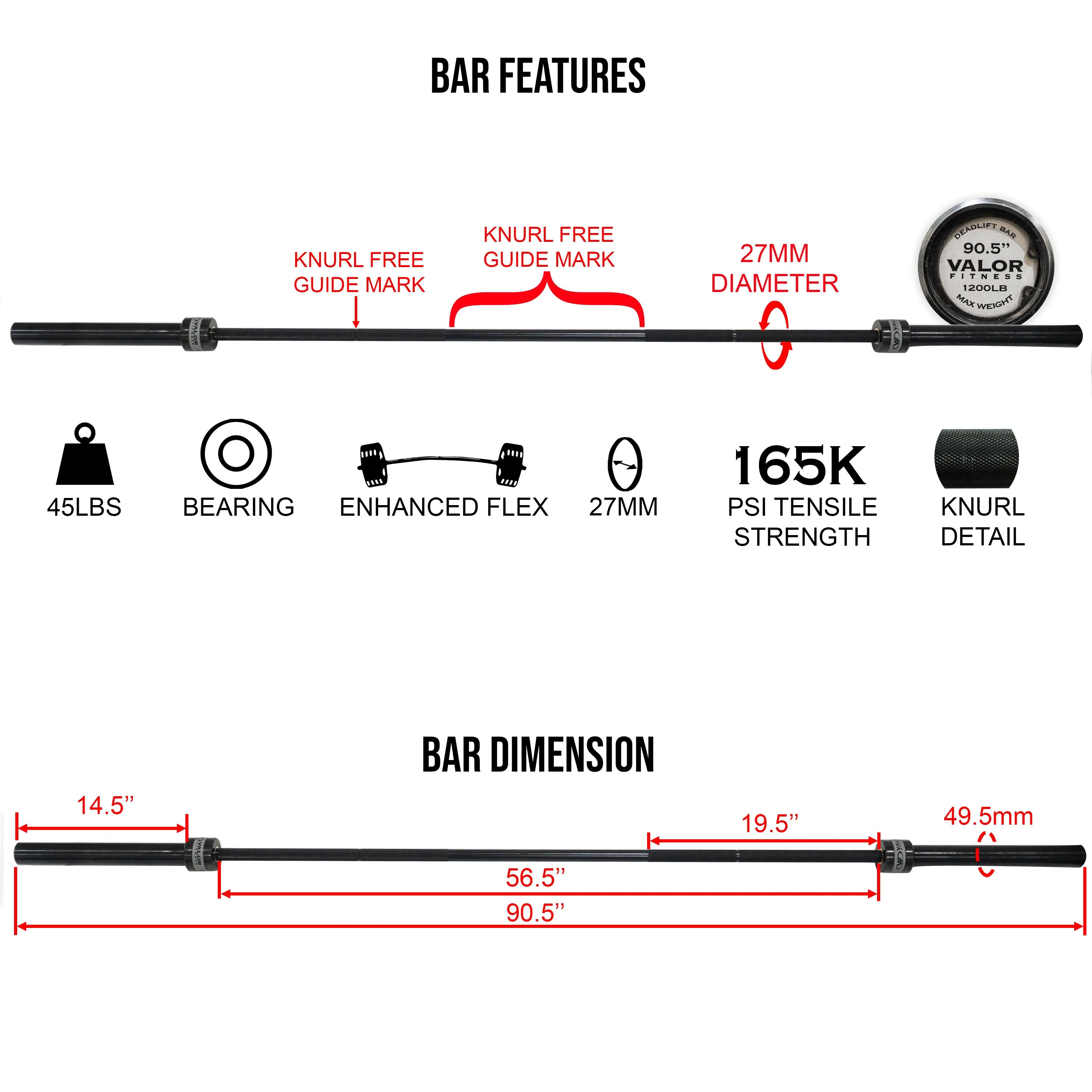 Deadlift Barbell 90.5" 27mm