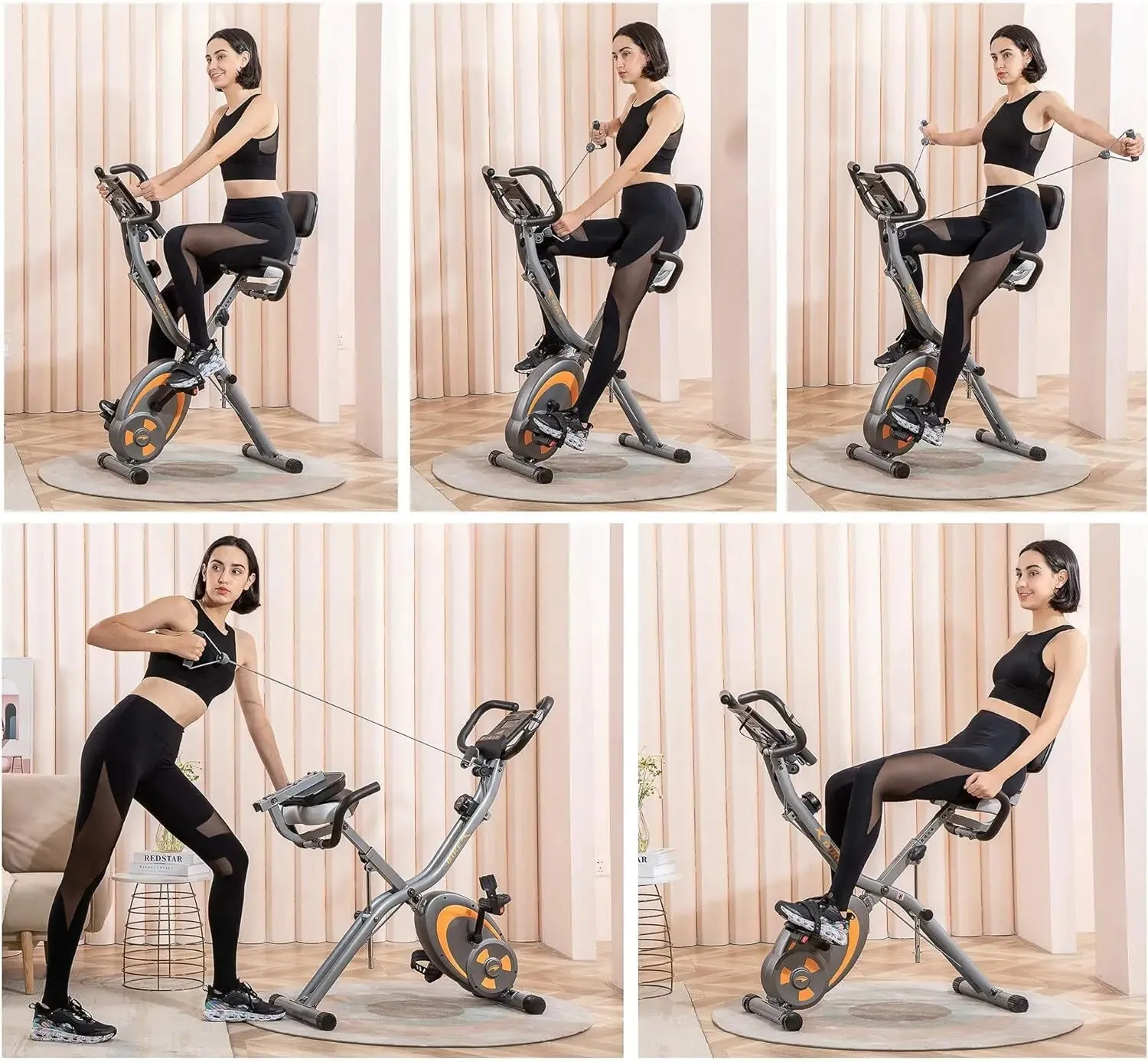 Folding Stationary Bike Recumbent Exercise Bike w/Arm Resistance Bands-Pulse Sensor-LCD Monitor and Easy