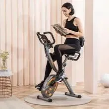 Folding Stationary Bike Recumbent Exercise Bike w/Arm Resistance Bands-Pulse Sensor-LCD Monitor and Easy
