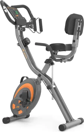 Folding Stationary Bike Recumbent Exercise Bike w/Arm Resistance Bands-Pulse Sensor-LCD Monitor and Easy