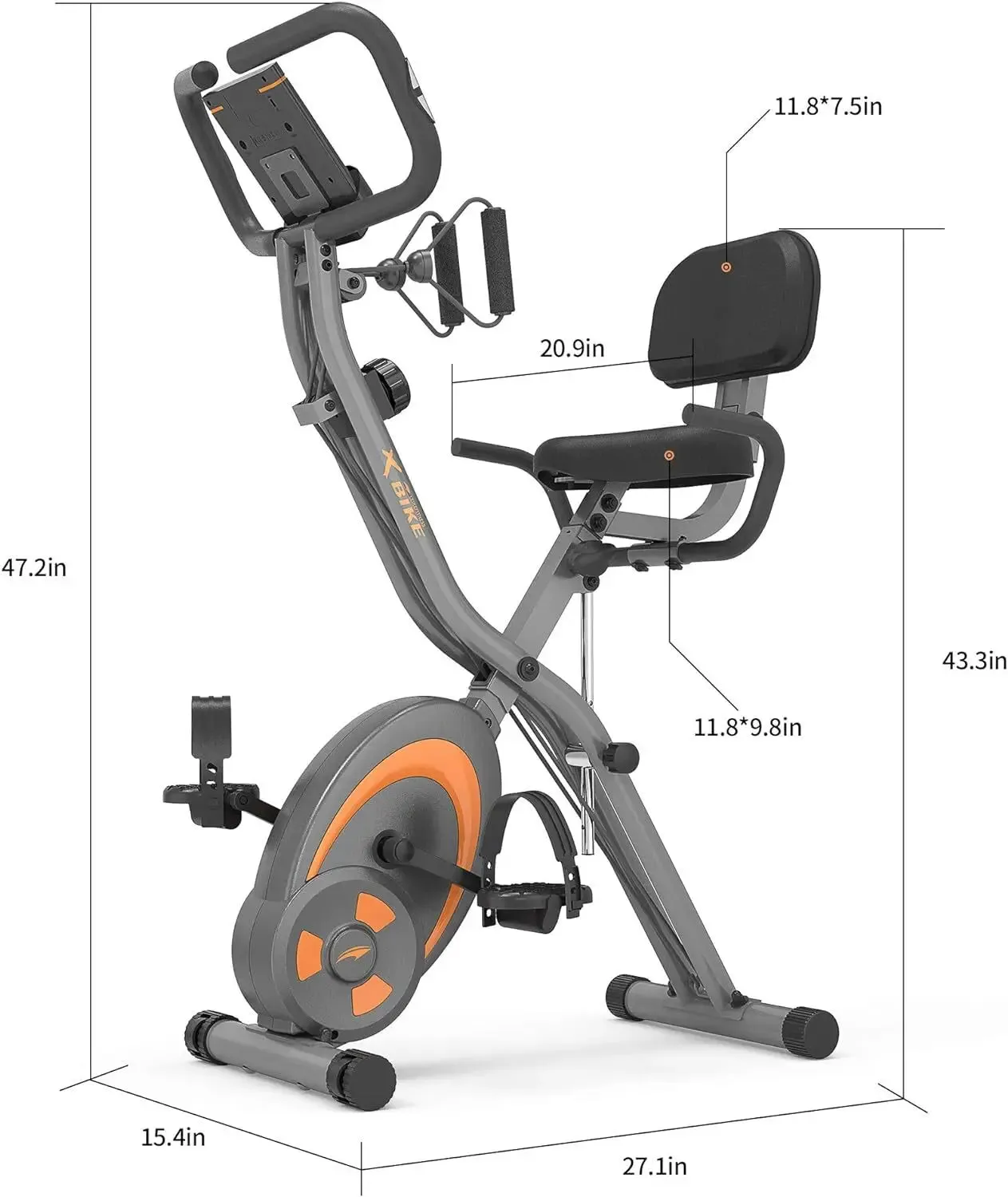 Folding Stationary Bike Recumbent Exercise Bike w/Arm Resistance Bands-Pulse Sensor-LCD Monitor and Easy