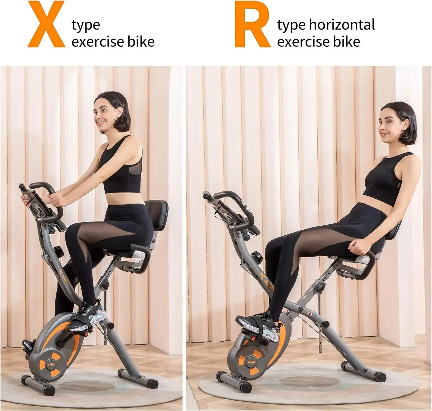 Folding Stationary Bike Recumbent Exercise Bike w/Arm Resistance Bands-Pulse Sensor-LCD Monitor and Easy