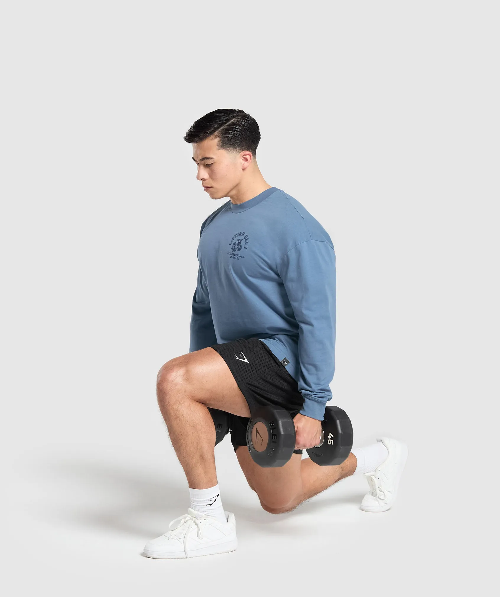 Gymshark Dumbbells Long Sleeve T-Shirt - Faded Blue