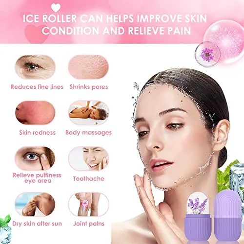 Ice Face Roller Silicone Facial Cube for Eyes Neck Massage Remove Dark Circle Pore Shrink Face Beauty Skin Care Ice Mould Kitchen Tools (Blue)