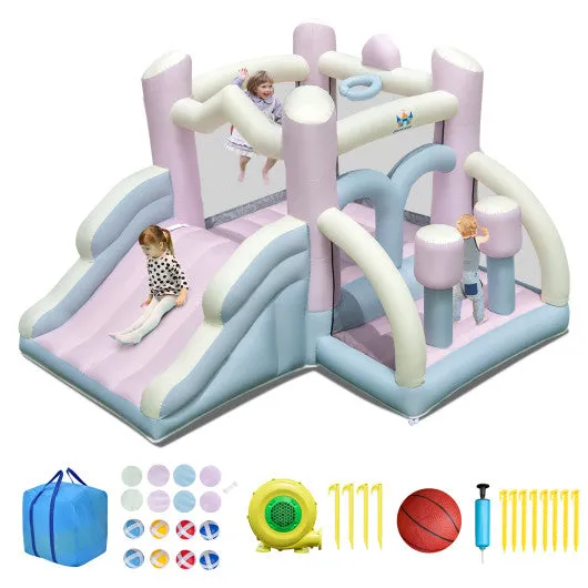 Kids Bounce House With Slide and 2 Boxing Columns Bouncy Castle for Party With 480W Blower