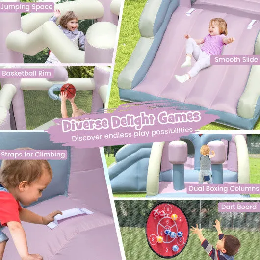 Kids Bounce House With Slide and 2 Boxing Columns Bouncy Castle for Party With 480W Blower
