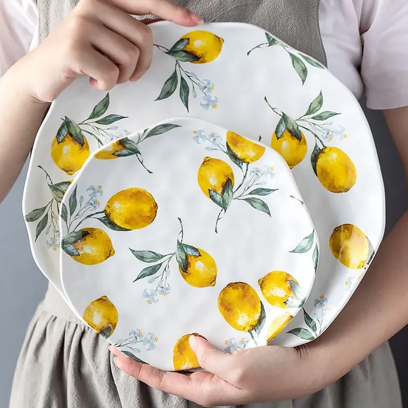 Lemon Ceramic Dinner Plates Irregular Salad Platter