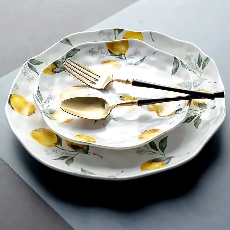 Lemon Ceramic Dinner Plates Irregular Salad Platter