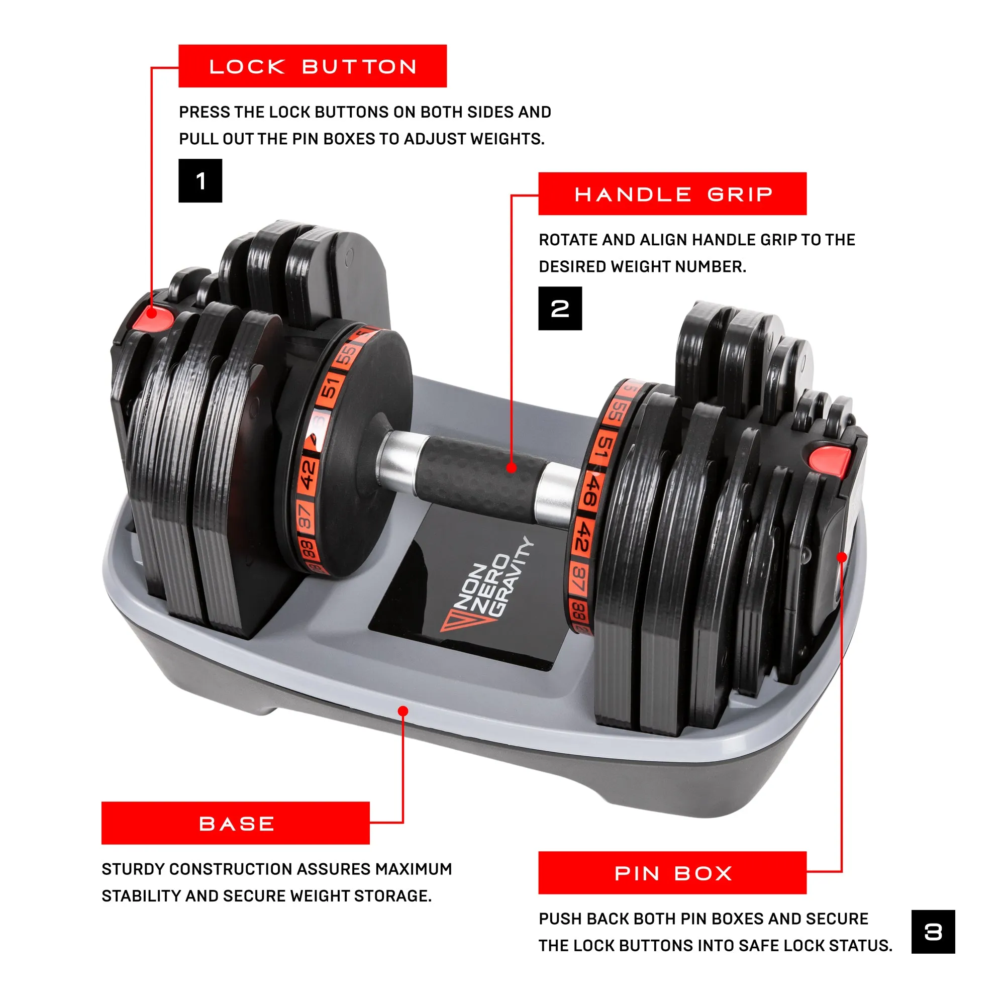 NonZero Gravity PowerDyne 55lbs Adjustable Dumbbell Set - Coal