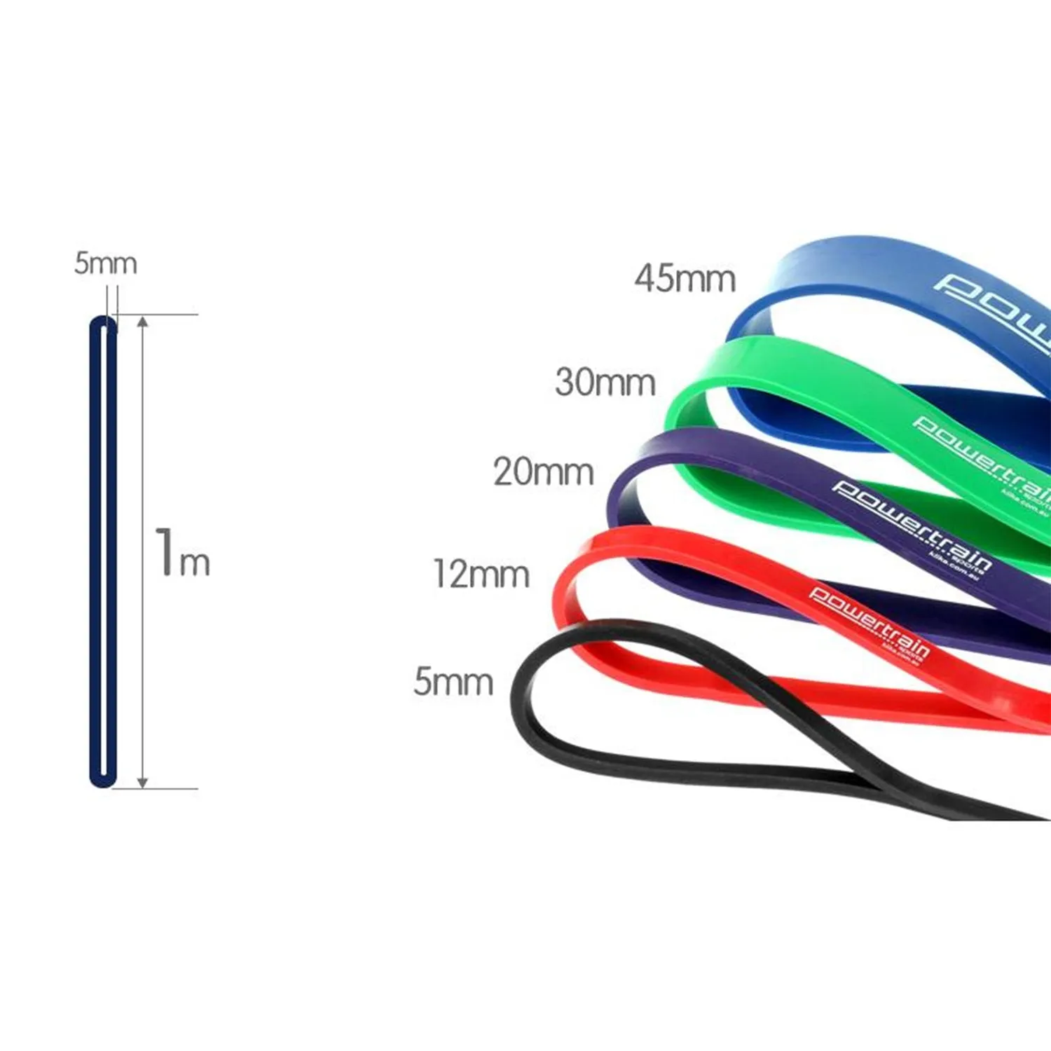 Powertrain Home Gym Workout Resistance Exercise Band - 5 Pieces