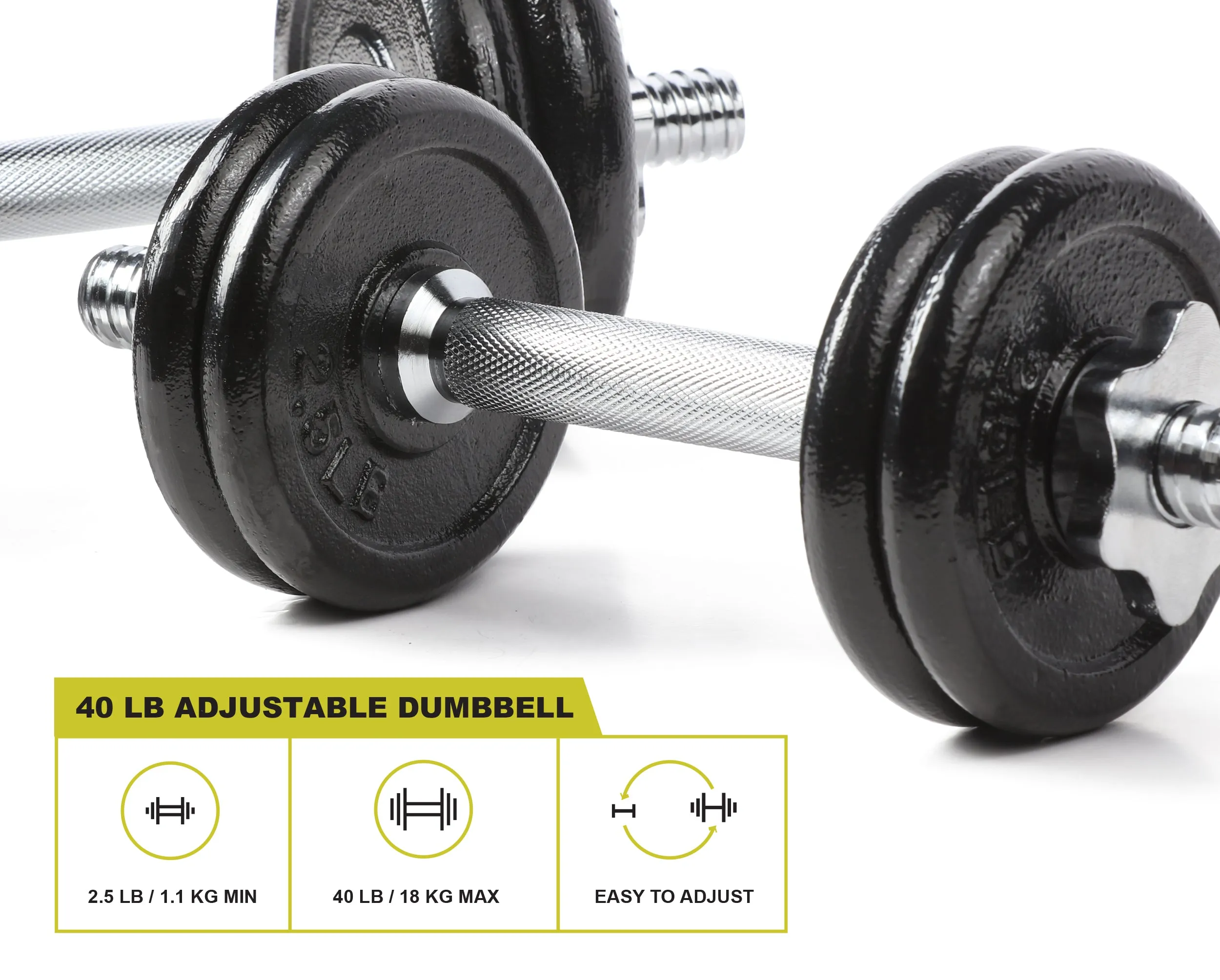 PRCTZ 40lb Adjustable Cast Iron Dumbbell Set with Storage Case