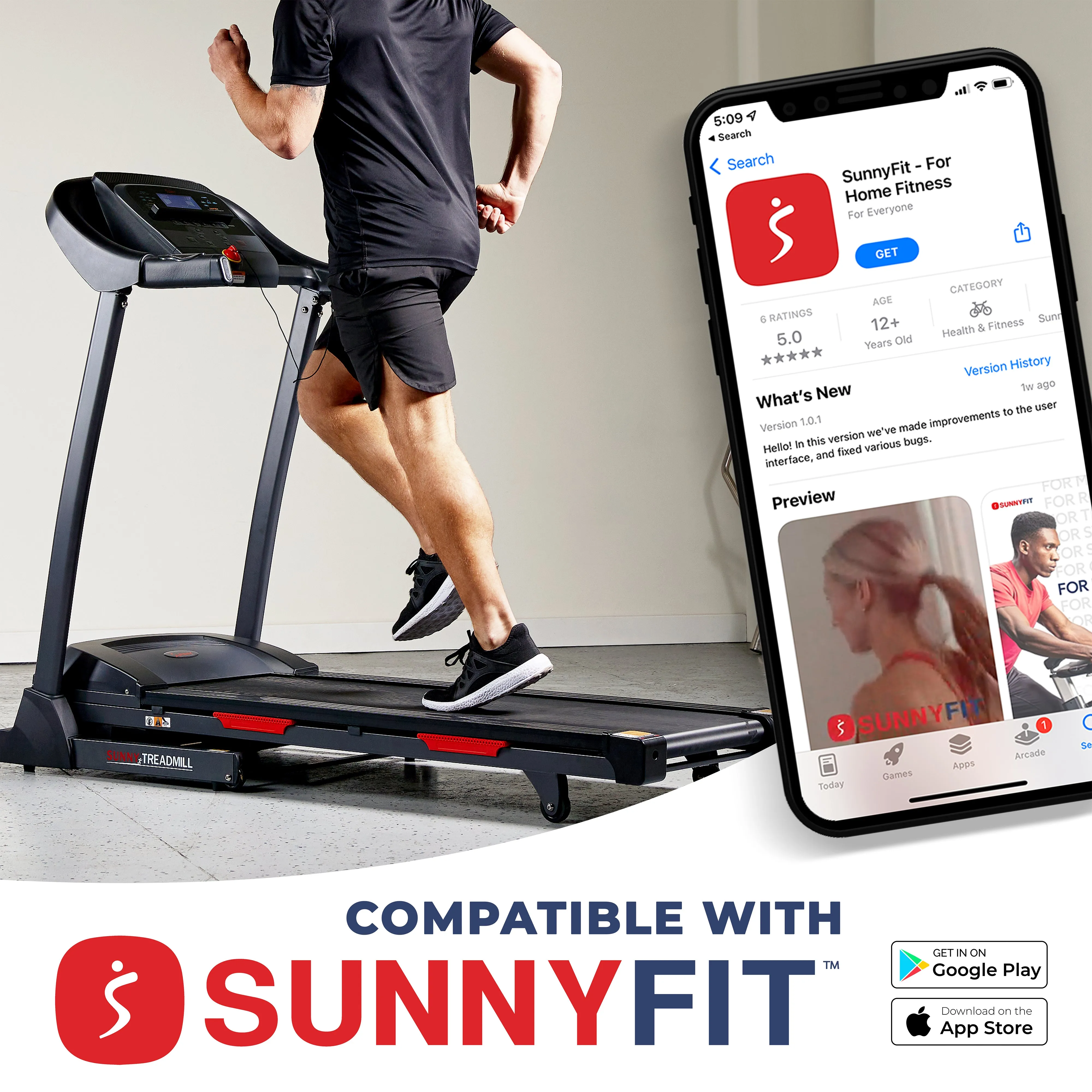 Premium Folding Auto-Incline Smart Treadmill with Exclusive SunnyFit® App Enhanced Bluetooth Connectivity