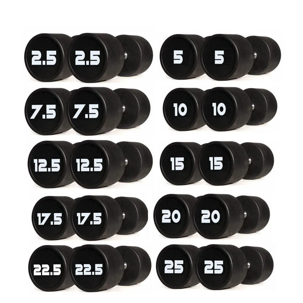 PU Polyurethane Dumbbells Set  2.5kg to 25kg - 10 Pairs (Package)
