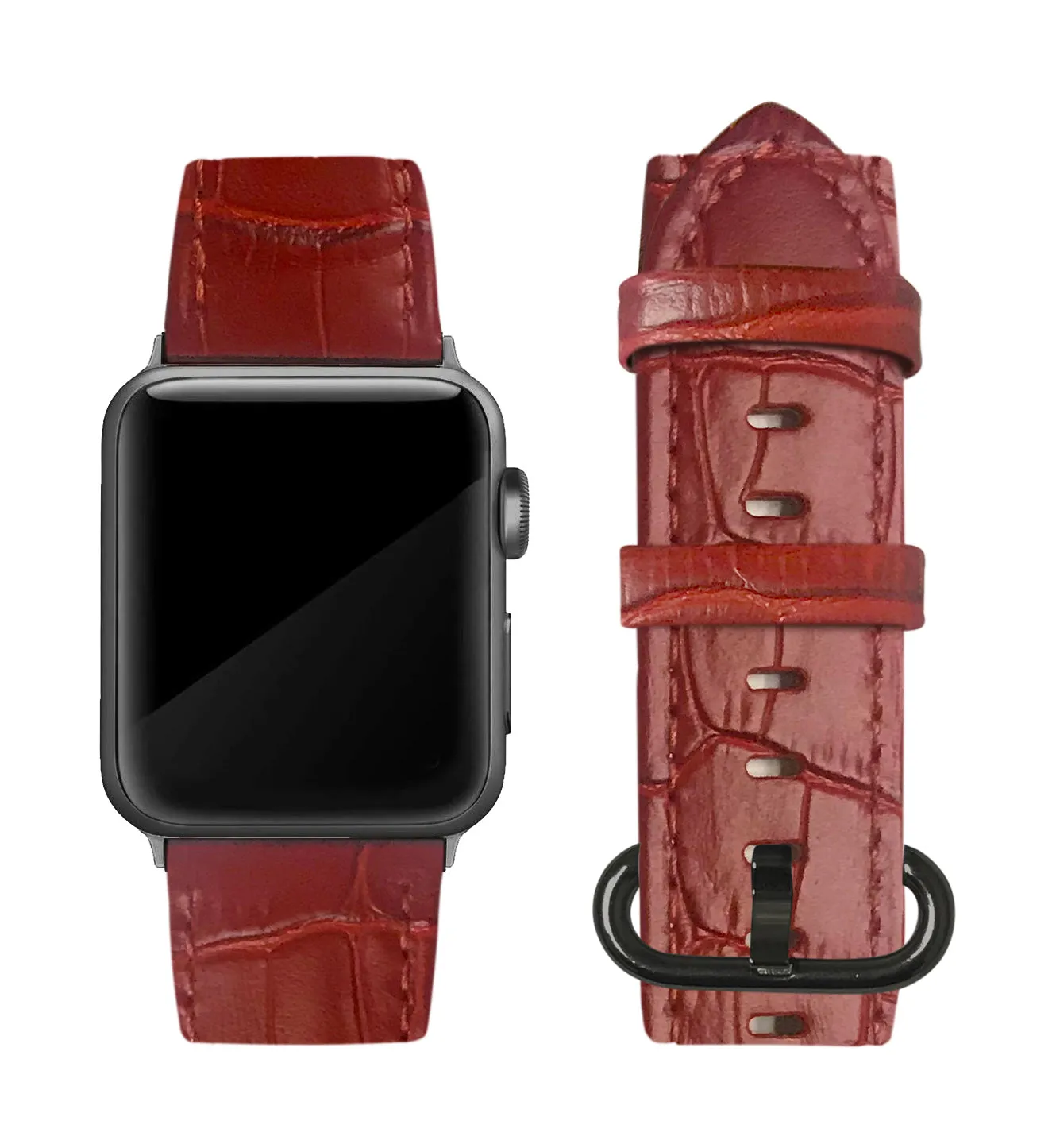 Red Alligator Print Strap / Black Buckle - 38mm, 40mm, 42mm, 44mm