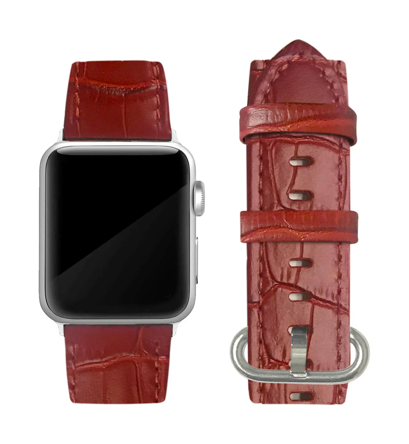 Red Alligator Print Strap / Silver Buckle - 38mm, 40mm, 42mm, 44mm