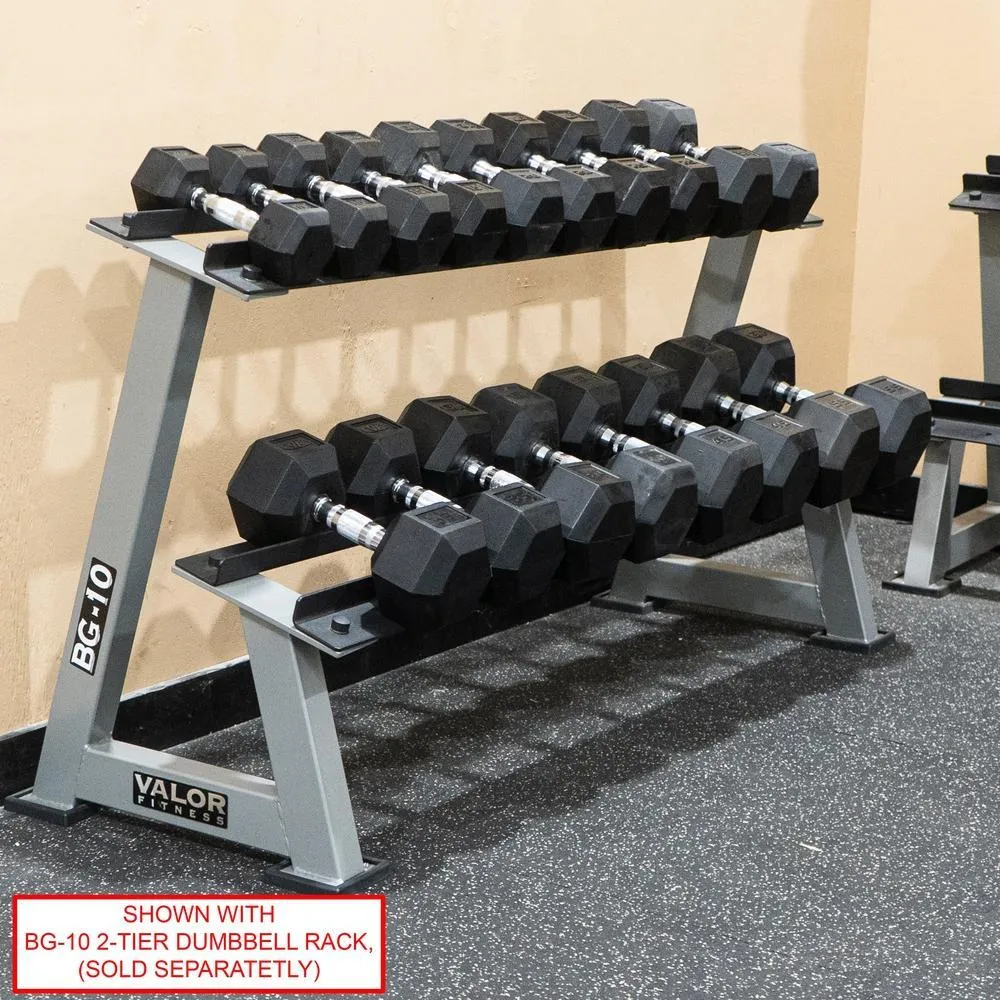 Rubber Coated Hex Dumbbells (3-70lbs)