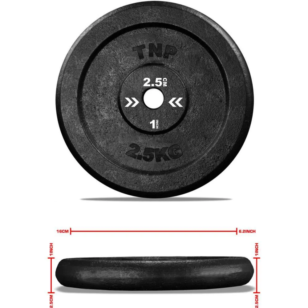 TnP Accessories Round Cast Iron Weight Plate 1" - 5KG - Black