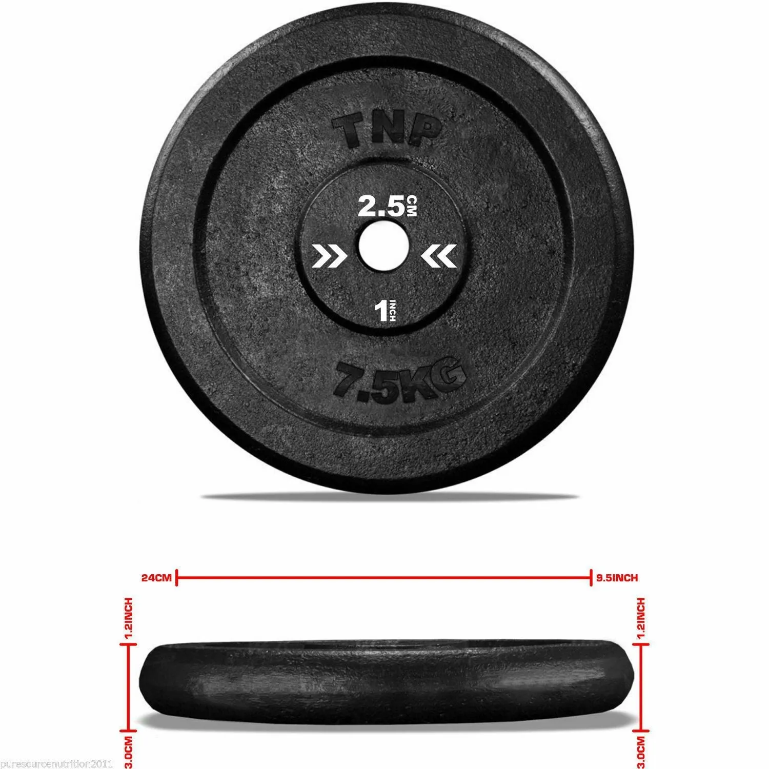 TnP Accessories Round Cast Iron Weight Plate 1" - 5KG - Black