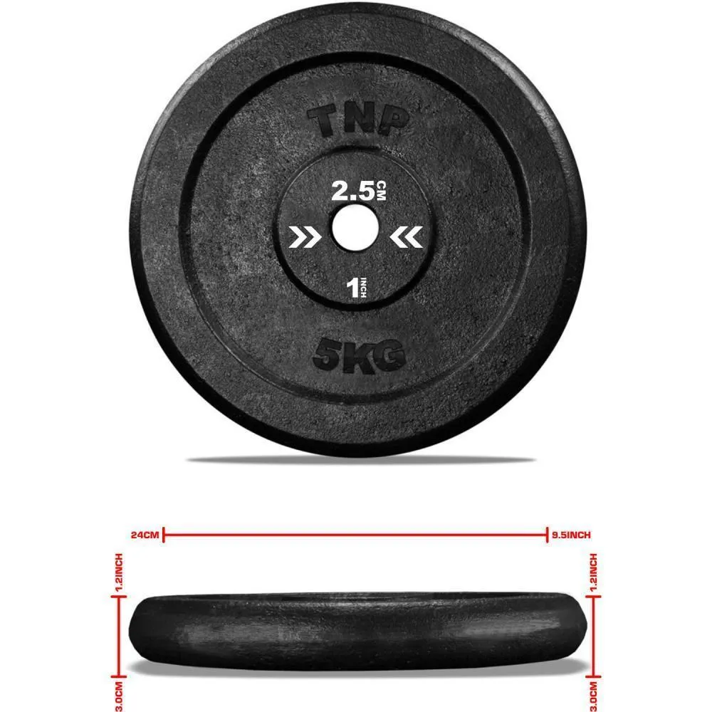 TnP Accessories Round Cast Iron Weight Plate 1" - 5KG - Black