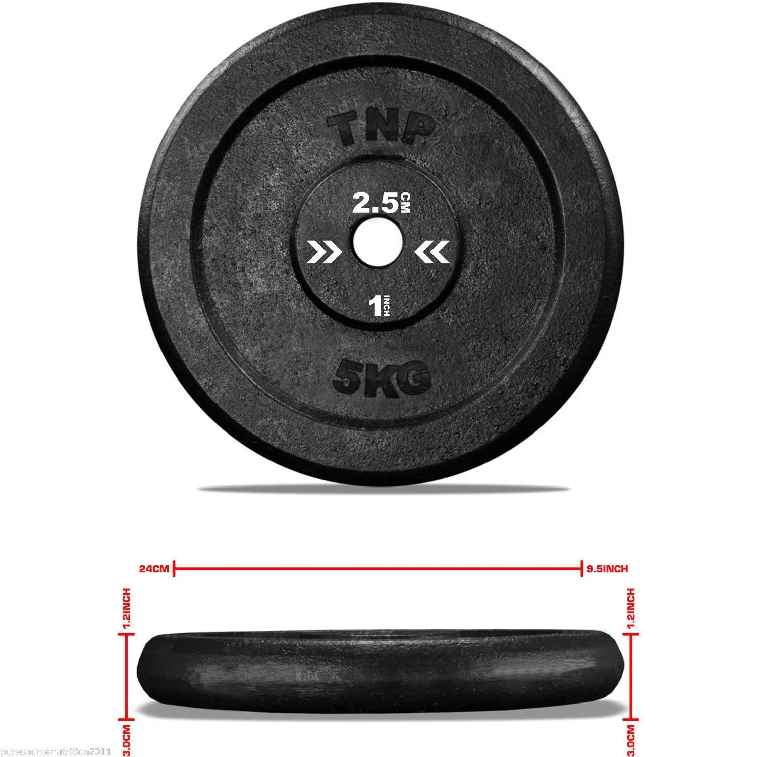 TnP Accessories Round Cast Iron Weight Plate 1" - 5KG - Black
