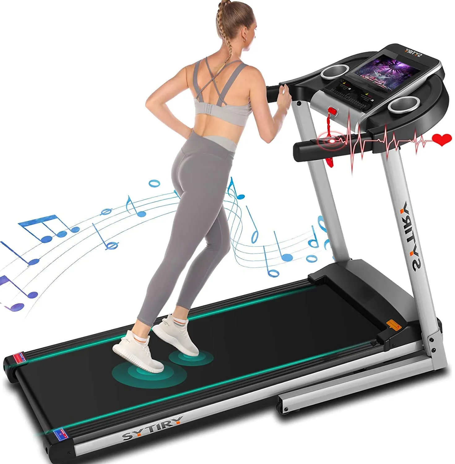 Treadmills for Home, 3.25 HP Folding Electric Treadmill with Incline, 6 LED Display/10 HD tv Touchscreen Multifunctional Running Machine for Home Work Out