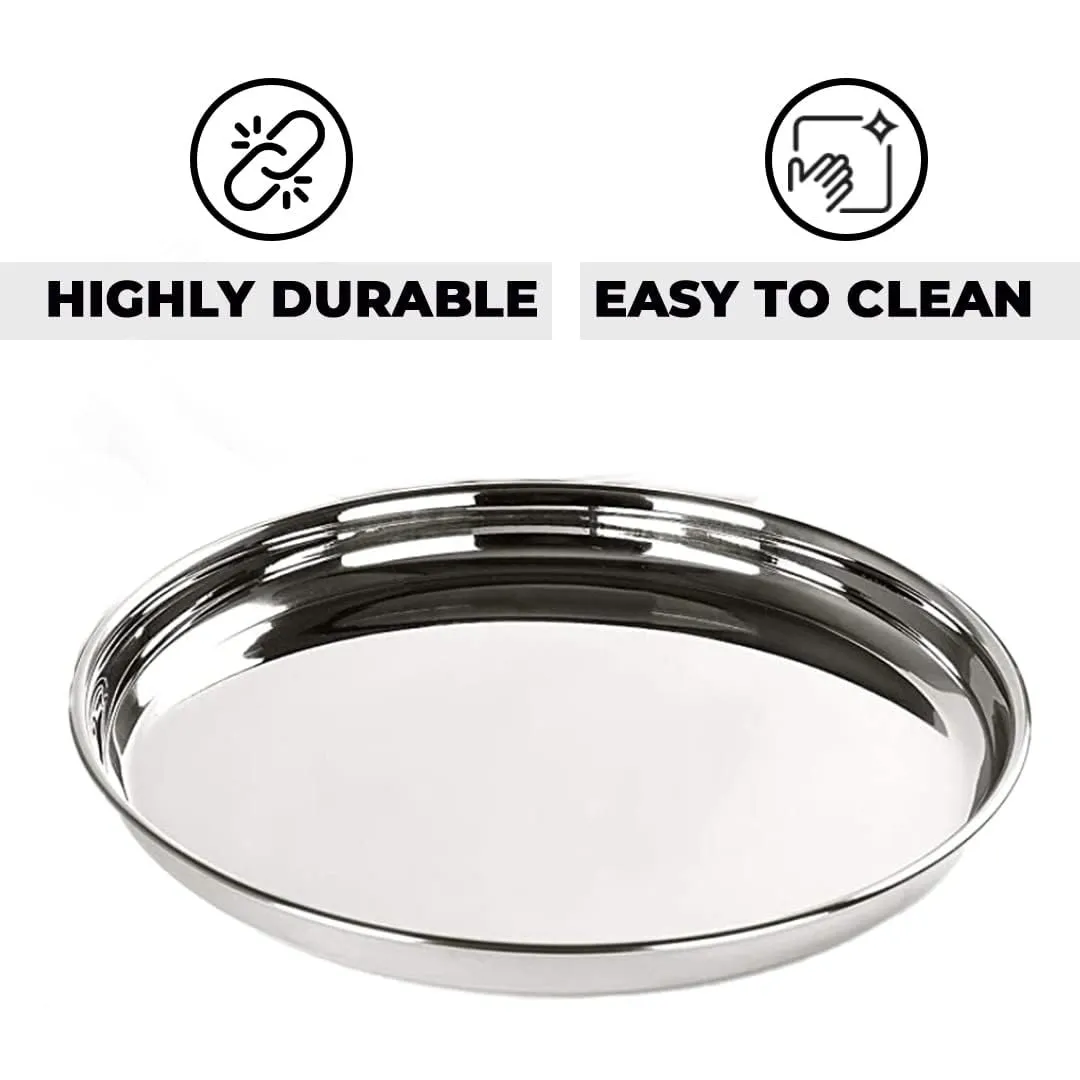 UMAI X SAVYA HOME 6 Pcs Big Plate Set|Stainless Steel Dining Plate Set|Stainless Steel, Blunt Edge, Deep Base|Glossy Finish, Durable, Easy to Clean, Stackable|Steel Plates for Lunch, Breakfast, Dinner