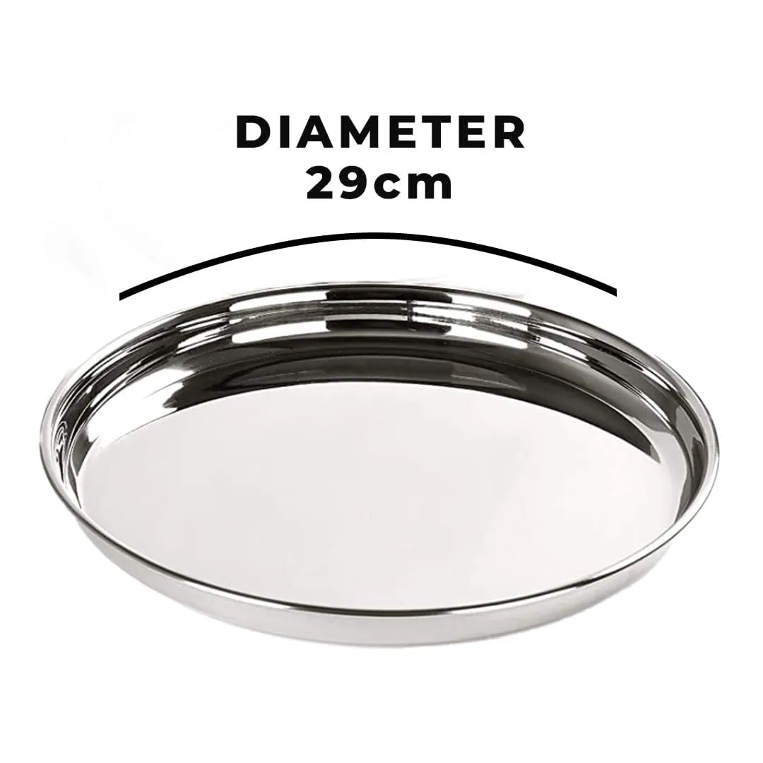 UMAI X SAVYA HOME 6 Pcs Big Plate Set|Stainless Steel Dining Plate Set|Stainless Steel, Blunt Edge, Deep Base|Glossy Finish, Durable, Easy to Clean, Stackable|Steel Plates for Lunch, Breakfast, Dinner